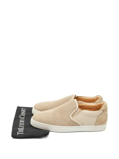 Pre-owned Christian Louboutin Louis Junior Leather Slip-ons In Neutral