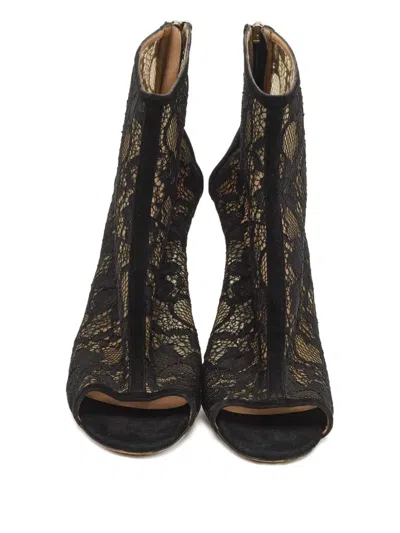 Pre-owned Gianvito Rossi Lace Open-toe Ankle Boots In Black