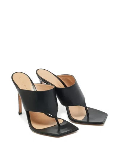 Pre-owned Gianvito Rossi Square Toe Leather Slides Sandals In Black