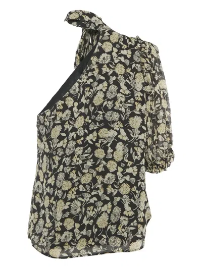 Pre-owned Polo Ralph Lauren Floral-print One-shoulder Top In Black