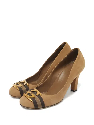 Pre-owned Gucci Interlocking-g Buckle Leather Pumps In Neutral