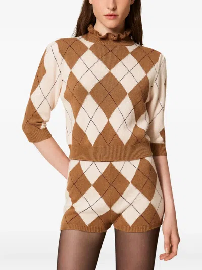 Twinset Diamond-pattern Shorts In Brown