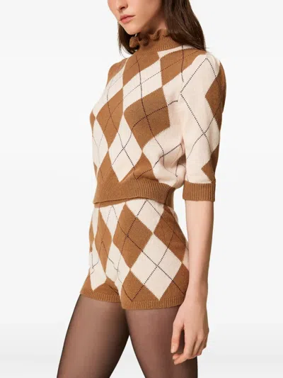 Twinset Diamond-pattern Shorts In Brown