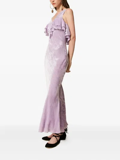 Twinset Ruffled Velvet Maxi Dress In Purple