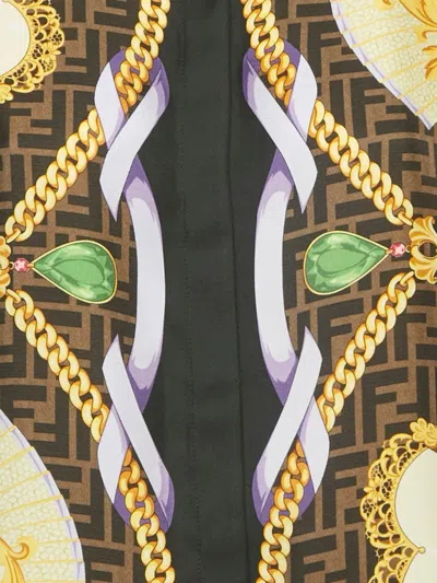 Pre-owned Fendi X Versace Silk Baroque-print Skirt And Shirt Set In Brown
