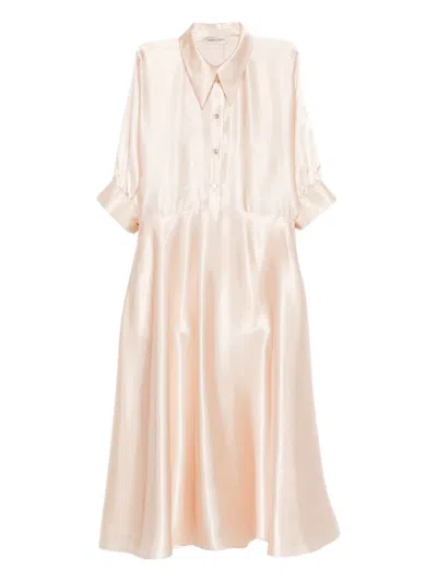 Alberta Ferretti Satin Midi Dress In Neutral