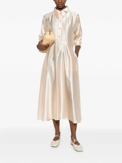 Alberta Ferretti Satin Midi Dress In Neutral