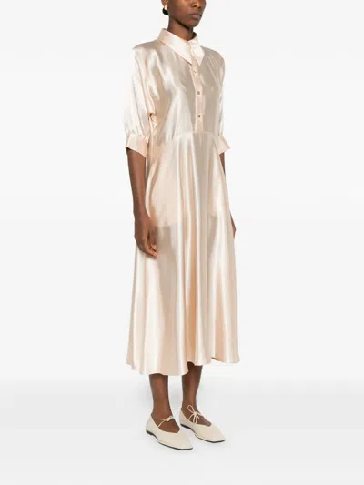 Alberta Ferretti Satin Midi Dress In Neutral