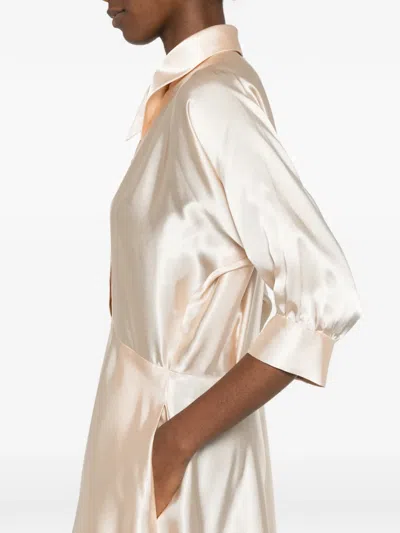 Alberta Ferretti Satin Midi Dress In Neutral