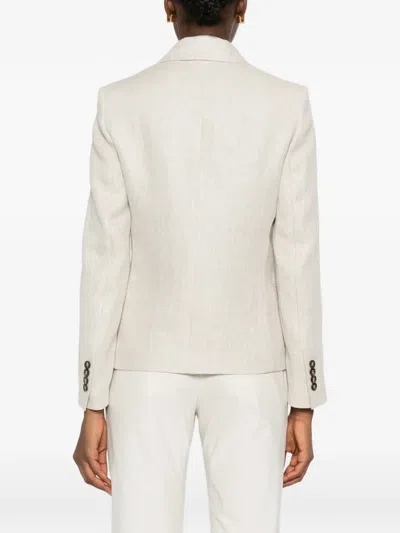 Brunello Cucinelli Button Herringbone Blazer In Neutral