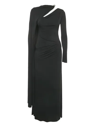 Pre-owned Chats By C.dam Asymmetric Draped Maxi Dress In Black
