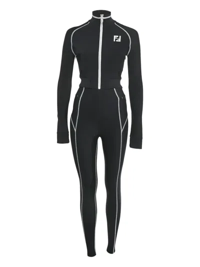 Pre-owned Fendi Zucca-print Zip-up Suit In Black