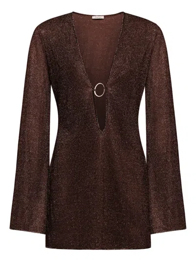 Oseree Lumière V-neck Mini Dress In Brown