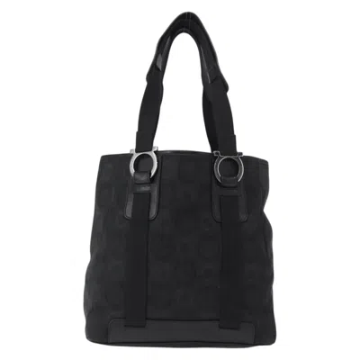 Pre-owned Ferragamo Gancini Tote Gancini Canvas Canvas Tote Bag Bag () In Black