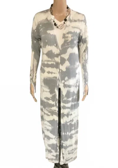 T Party Women's Long Duster Cardigan In Mineral Wash In Gray