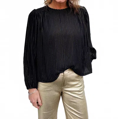 Michael Stars Dolly Blouse With Smocking In Black Combo In Blue