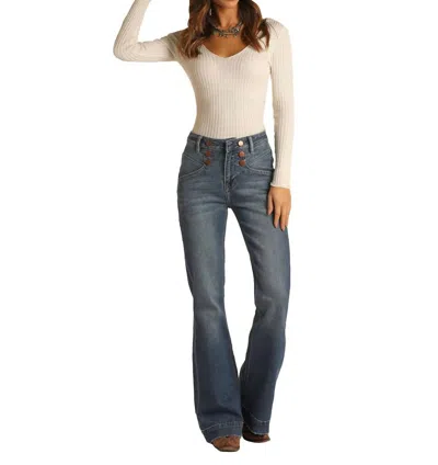 Rock & Roll Denim Ladies High Rise Trousers In Blue In Blue