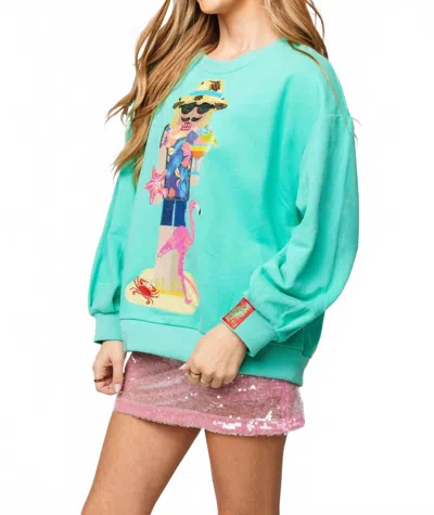Queen Of Sparkles Women's Tropical Vacation Nutcracker Sweatshirt In Aqua In Green