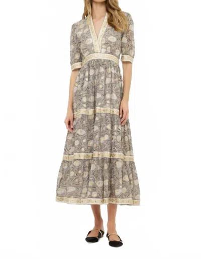 Oliphant V-neck Cuffed Maxi Dress In Birch Taupe In Multi