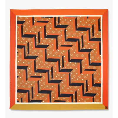Mcm Mega Herringbone Print Scarf In Organic Silk In Orange