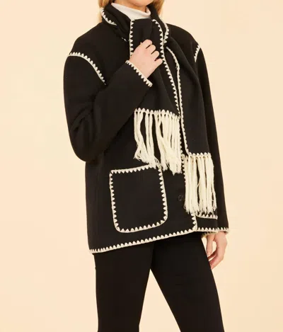 Dolce Cabo Whip Stitch Jacket With Scarf In Black/cream In Black