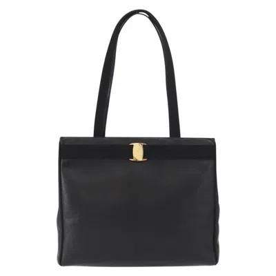 Pre-owned Ferragamo Vala Tote Leather Leather Tote Bag Bag () In Black