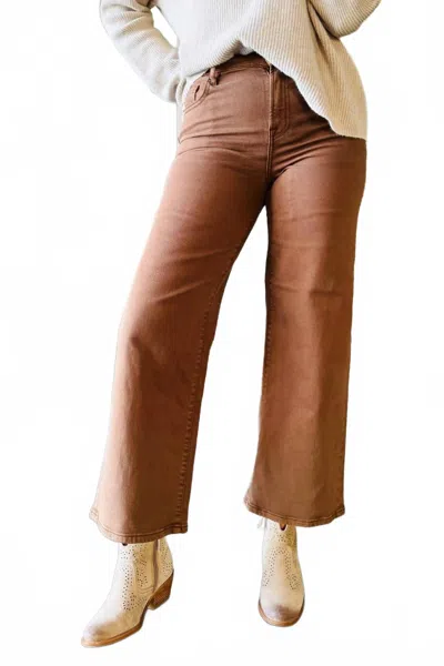 Hidden Nori Cropped Wide-leg Jeans In Chestnut In Brown
