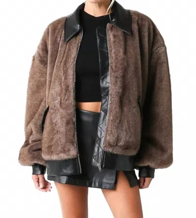 Olivaceous Carrie Faux Fur & Leather Jacket In Brown In Brown