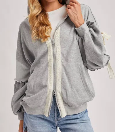 Bluivy Balloon Sleeve Lace Hoodie In Heather Grey In Gray