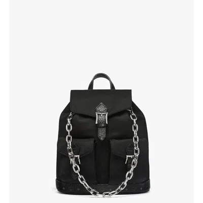 Mcm Mini Aren Drawstring Backpack In Econyl And Leather In Black