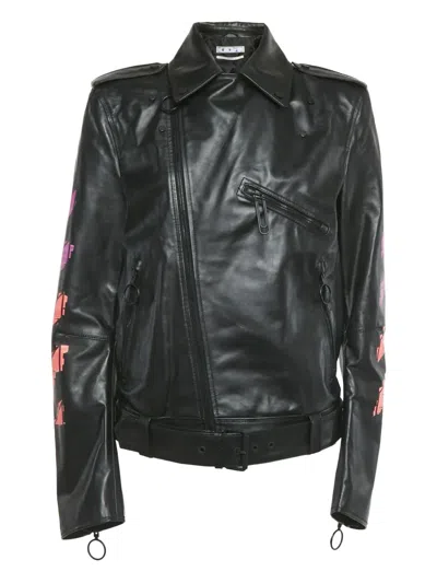 Pre-owned Off-white Arrow-motif Leather Jacket In Black