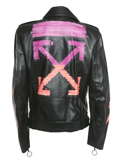 Pre-owned Off-white Arrow-motif Leather Jacket In Black