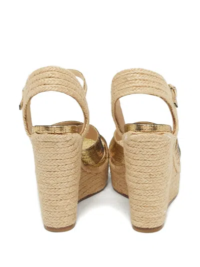Pre-owned Jimmy Choo Foil Crisscross Espadrille Sandals In Gold