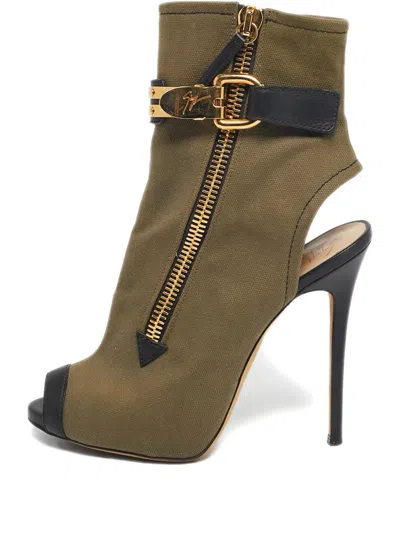 Pre-owned Giuseppe Zanotti Vintage Roxie Peep-toe Cut-out Ankle Boots In Green