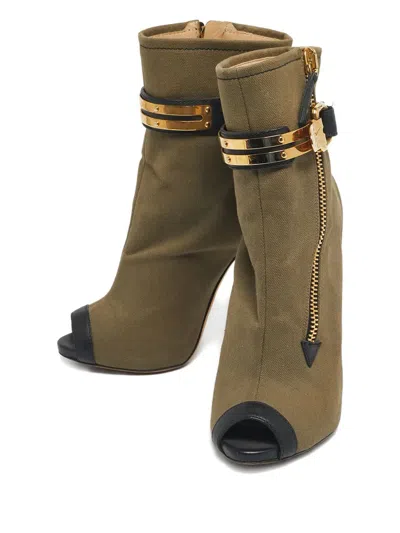 Pre-owned Giuseppe Zanotti Vintage Roxie Peep-toe Cut-out Ankle Boots In Green