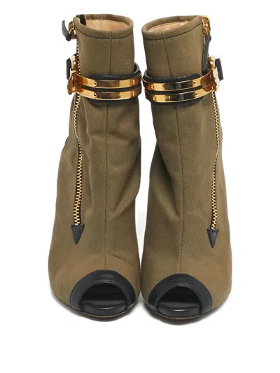 Pre-owned Giuseppe Zanotti Vintage Roxie Peep-toe Cut-out Ankle Boots In Green