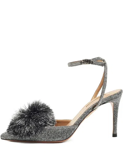 Pre-owned Aquazzura Powder Puff Ankle Strap Pumps In Silver