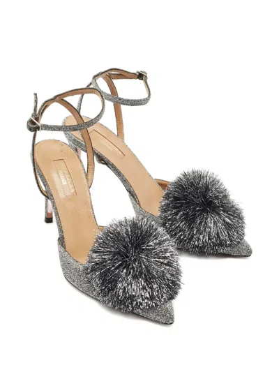 Pre-owned Aquazzura Powder Puff Ankle Strap Pumps In Silver