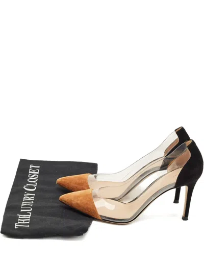 Pre-owned Gianvito Rossi Plexi Suede-panel Pumps In Black