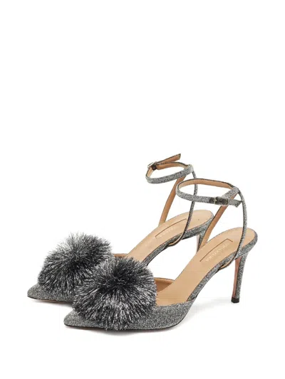 Pre-owned Aquazzura Powder Puff Ankle Strap Pumps In Silver