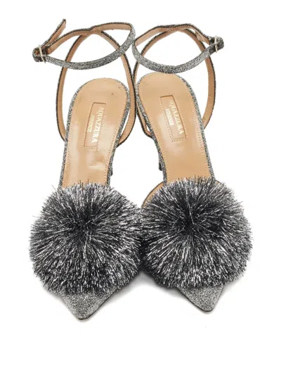 Pre-owned Aquazzura Powder Puff Ankle Strap Pumps In Silver
