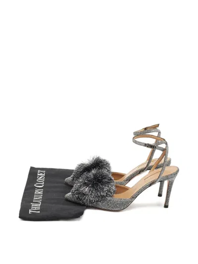 Pre-owned Aquazzura Powder Puff Ankle Strap Pumps In Silver