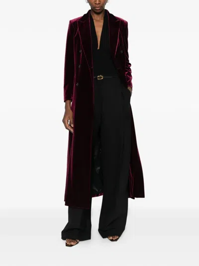 Blanca Vita Double-breasted Coat In Burgundy