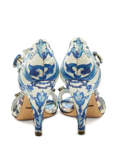 Pre-owned Dolce & Gabbana Brocade Crystal Sandals In White