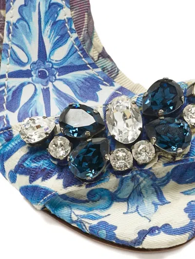 Pre-owned Dolce & Gabbana Brocade Crystal Sandals In White