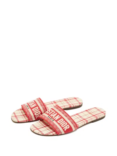 Pre-owned Dior Canvas Embroidered Slides In Red