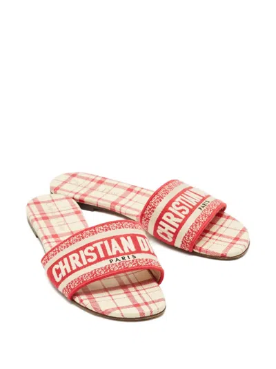 Pre-owned Dior Canvas Embroidered Slides In Red