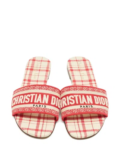 Pre-owned Dior Canvas Embroidered Slides In Red