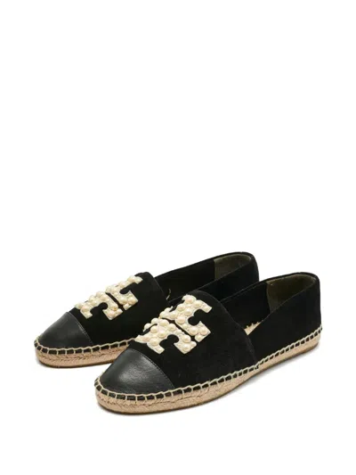 Pre-owned Tory Burch Leather Emblem Espadrilles In Black