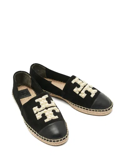 Pre-owned Tory Burch Leather Emblem Espadrilles In Black